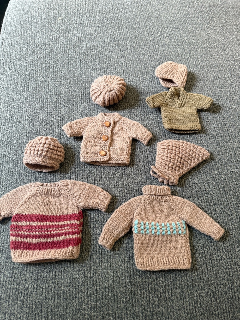 Hand-Knit Kids Sweater & Hat Set in Tan and Olive